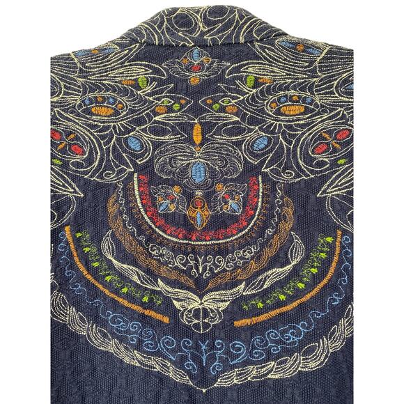 Ivko Embroidered Jacket Cardigan Size 40 L Zip Front Pockets Neckless Pattern - Picture 4 of 11